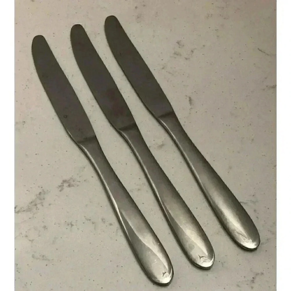Stainless Steel Dinner Knives unknown pattern round handle tip satin set of 3 - Picture 1 of 5